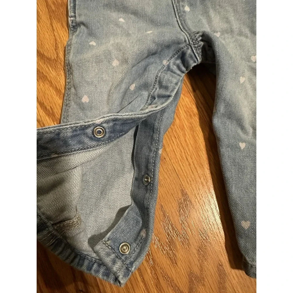 Oshkosh B'Gosh Denim Overalls with Pink Hearts Baby Girl 12 Months
